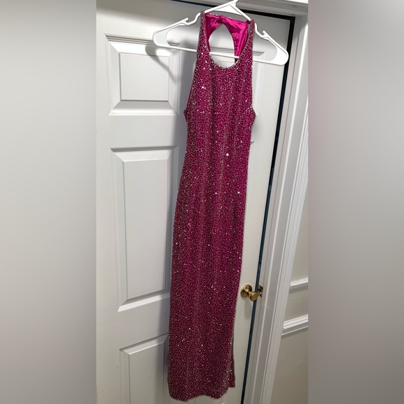 NWOT: Stunning Scala Fuchsia Sequined Long Backless Gown! Size Medium. 💖 - Picture 2 of 16